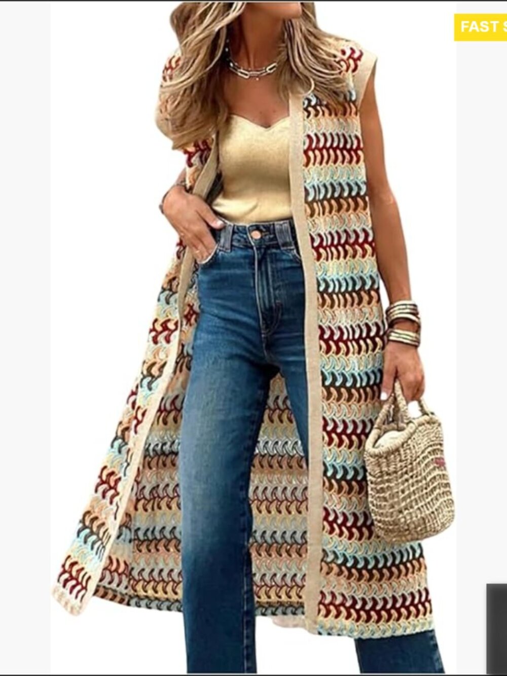 Boho Crochet Cardigan Open Front Lightweight Knit Sweater Vest Casual